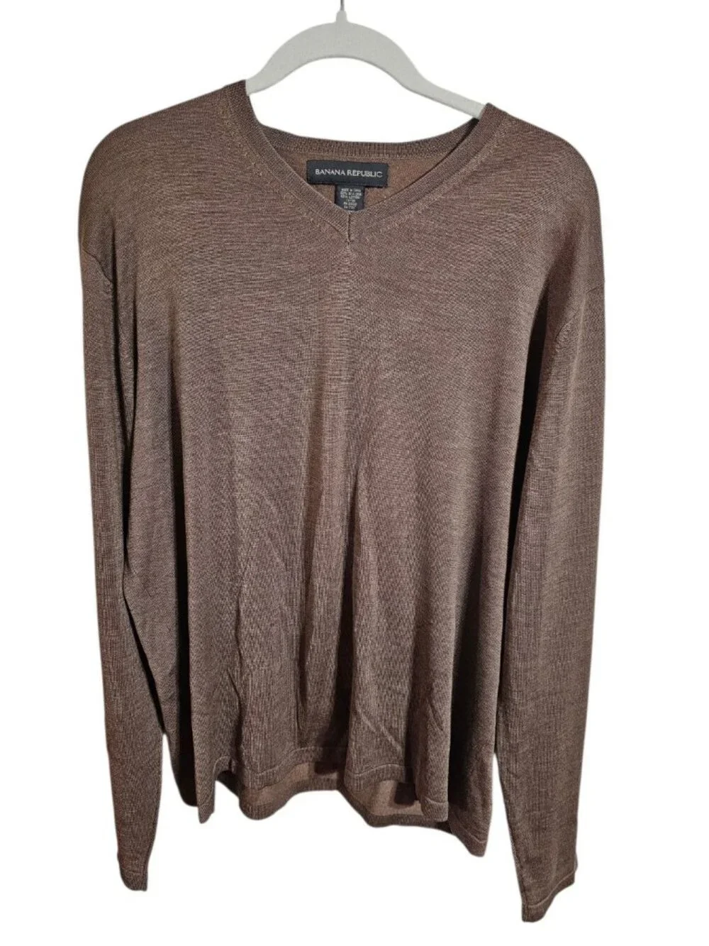 Banana Republic Mens Large Sweater Brown Silk Cotton Solid V-Neck Elevated Prep